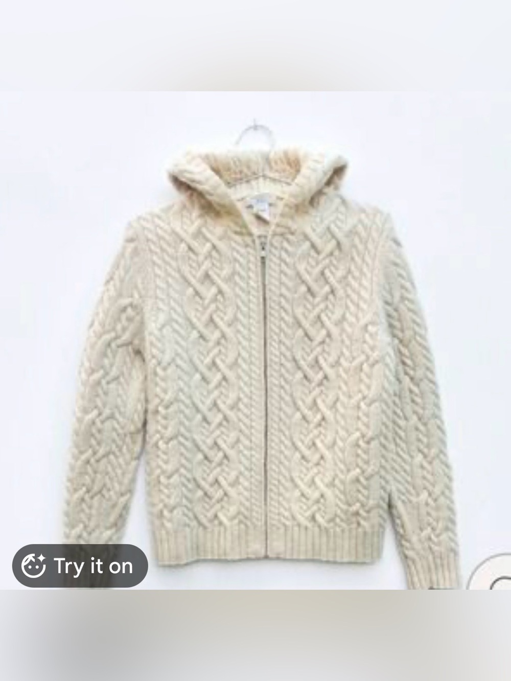 Jones New York Cream Thick Cable-Knit Hooded Zip Cardigan